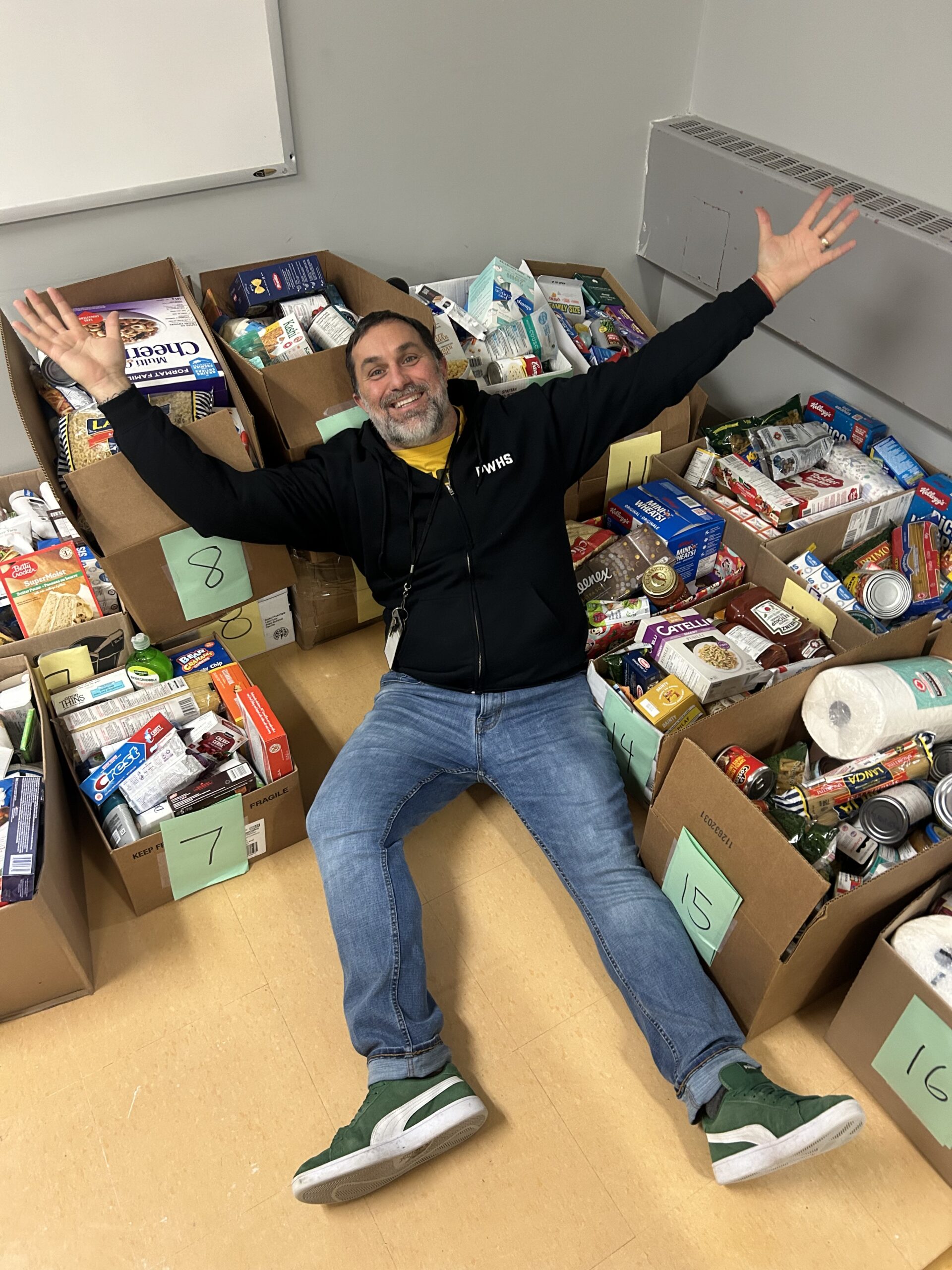 Mr. Cuglietta basking in the donations at Hadley Jr/Philemon Wright.