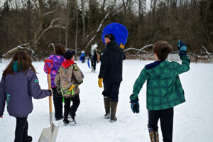 Mr. Fong and students set up for quinzee building.