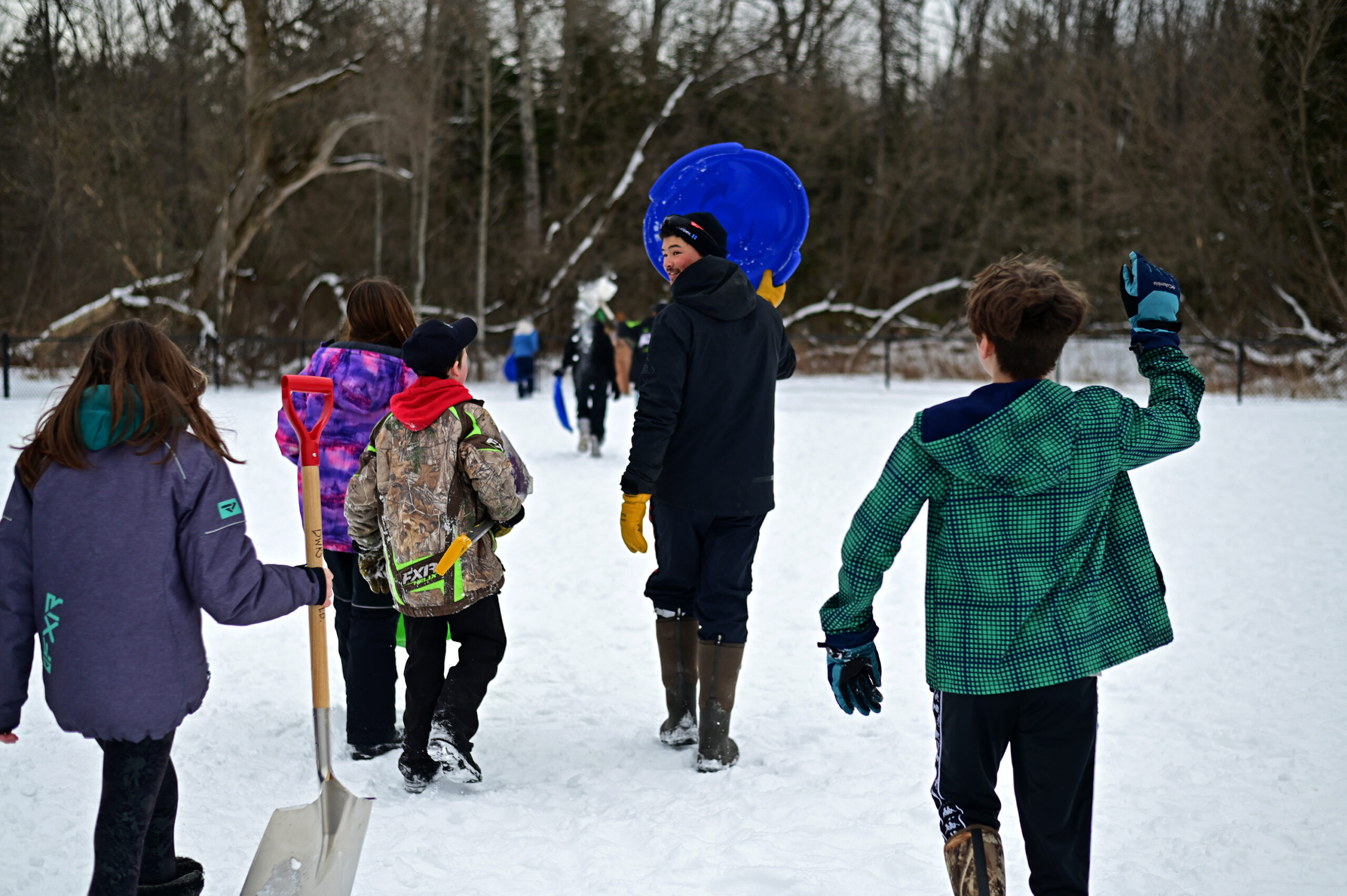 Mr. Fong and students set up for quinzee building.