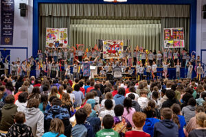 Students pull out streamers for the finale
