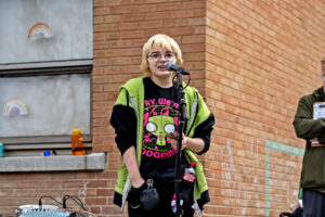 One of the student speakers bravely sharing their story