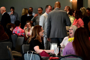 WQSB staff members from across the board catch up before dinner and the awards