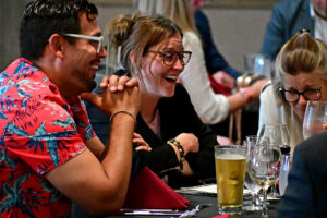 WQSB staff members from across the board catch up before dinner and the awards