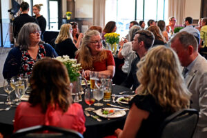 WQSB staff members from across the board catch up before dinner and the awards